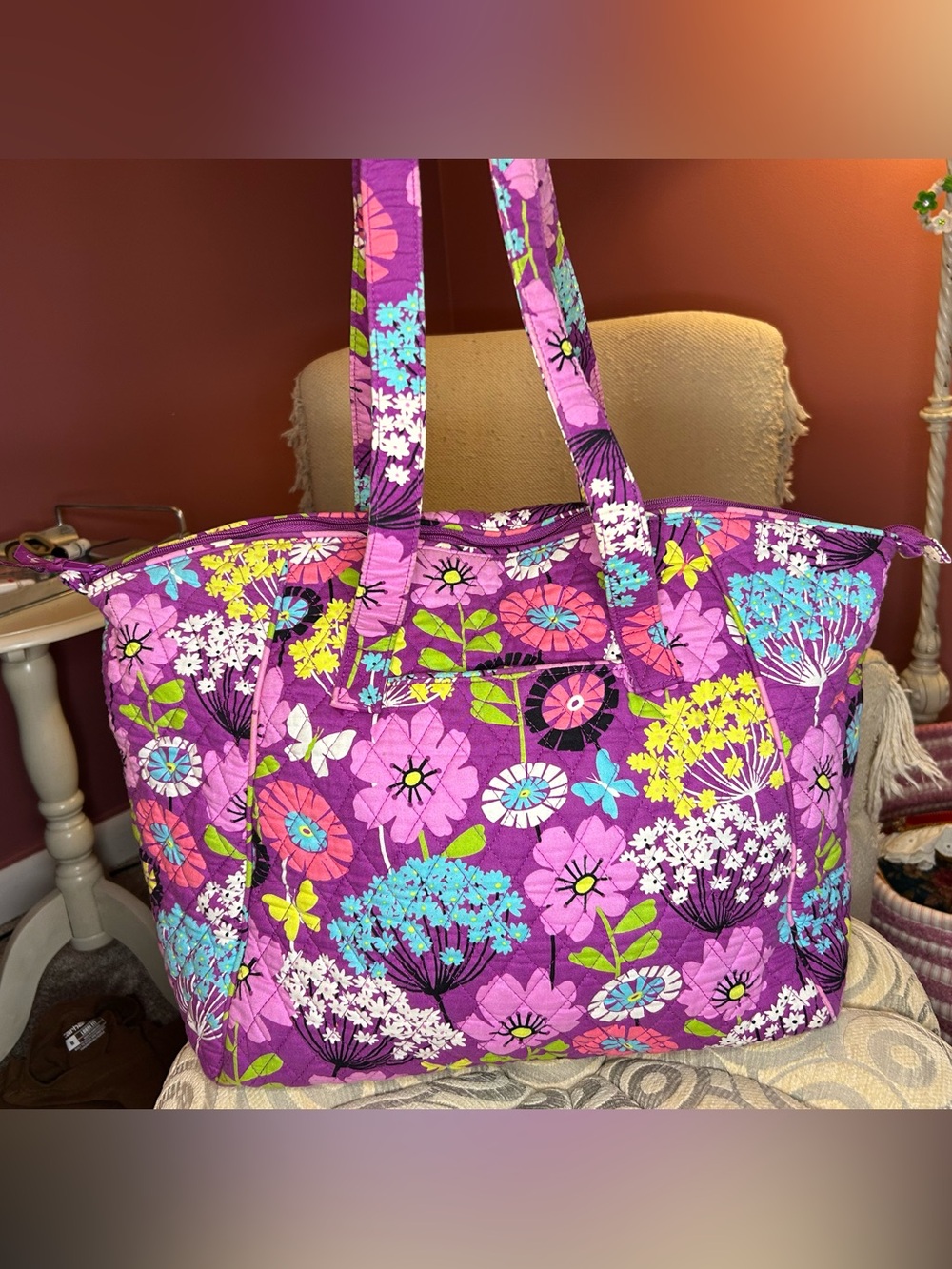 Vera Bradley Flutterby large Quilted Tote Bag